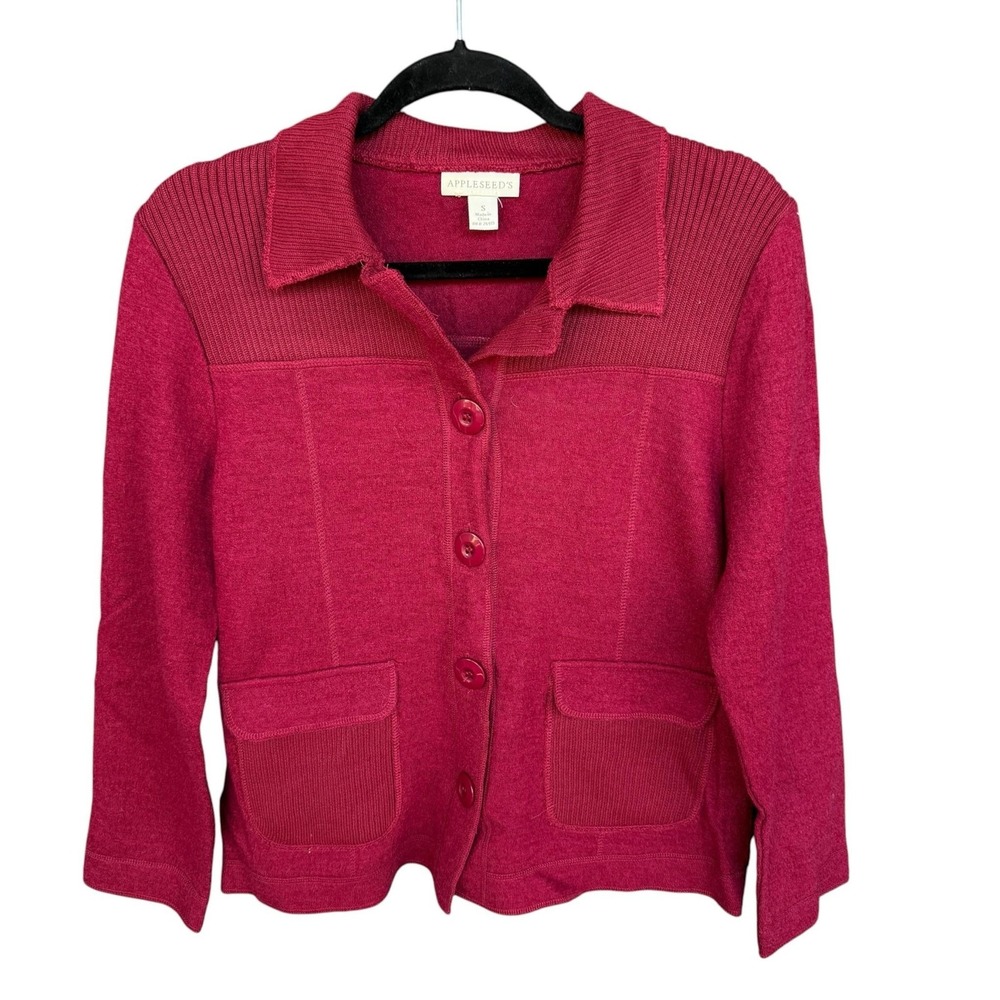 Appleseed's Cardigan Sweater Womens Small Red Button Front Pockets Knit Wool